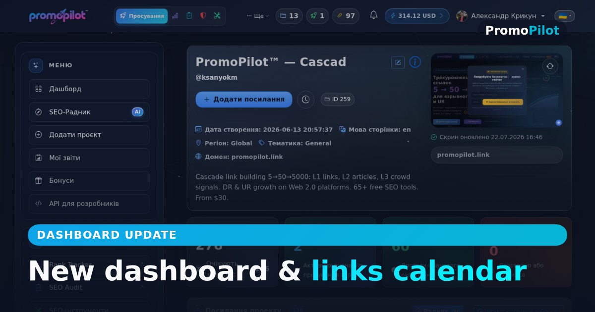 The new dashboard: links calendar, compact projects and mobile comfort
