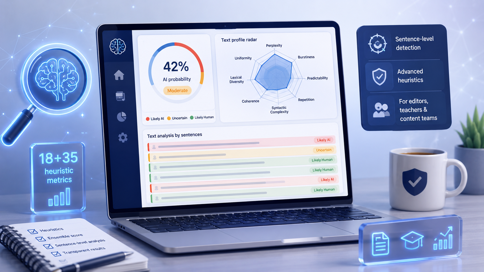 Знайомтеся з «AI-детектором PRO»: пофразовий аналіз AI-тексту з радаром і картою фрагментів