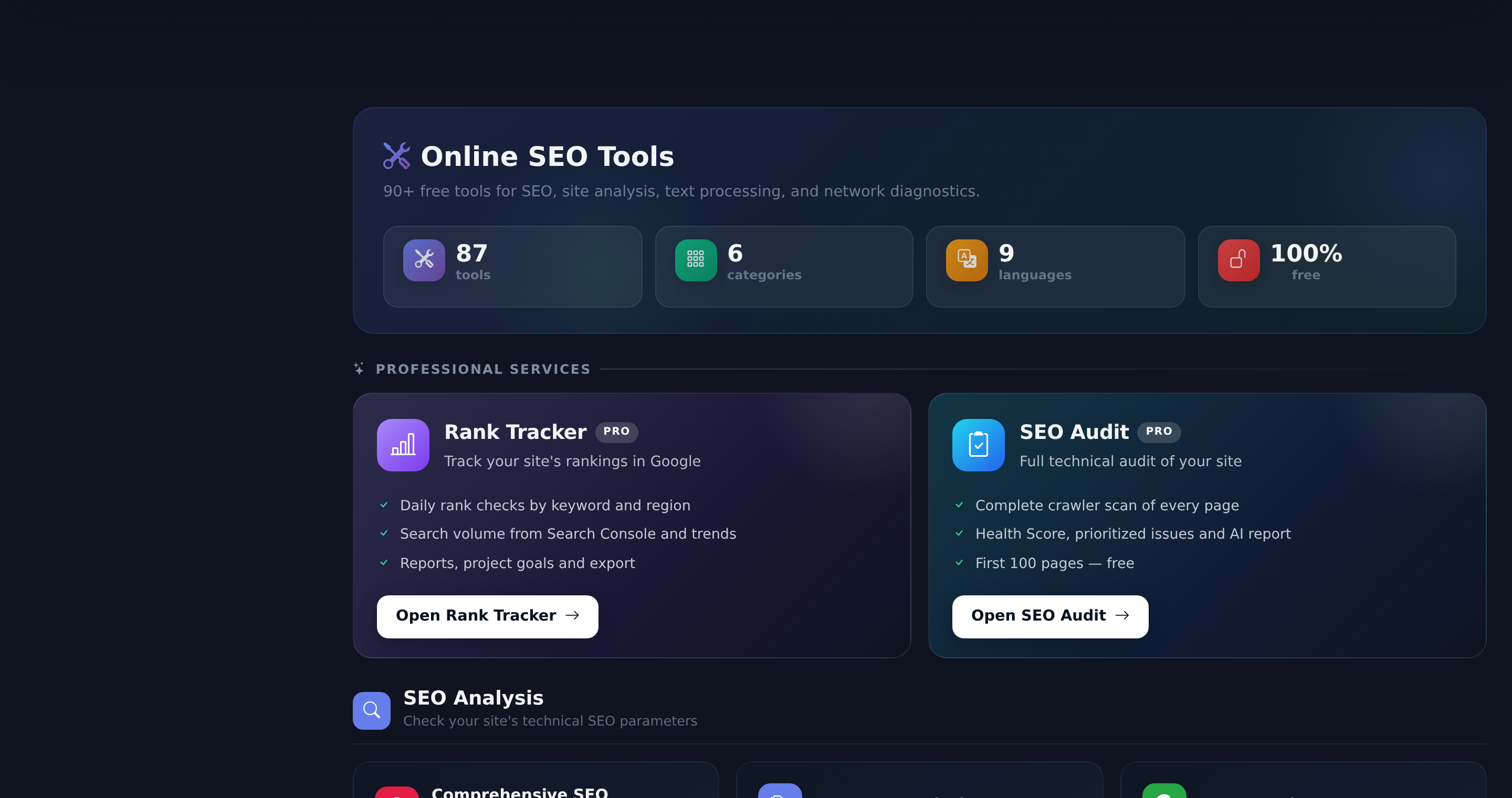 Каталог бесплатных SEO-инструментов PromoPilot по категориям